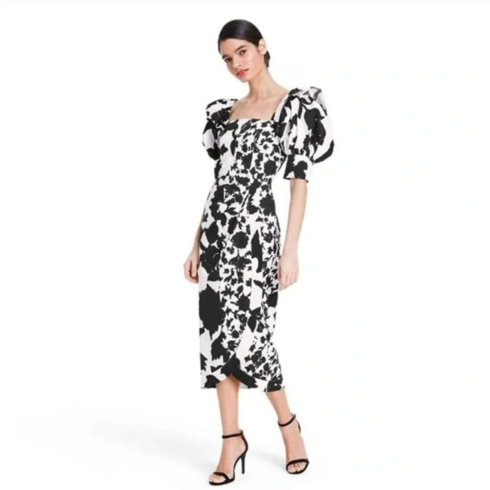 💫HP‼️💫 NWOT CHRISTOPHER JOHN ROGERS x Target Floral Midi Dress, Black/White, 10 - Picture 3 of 10